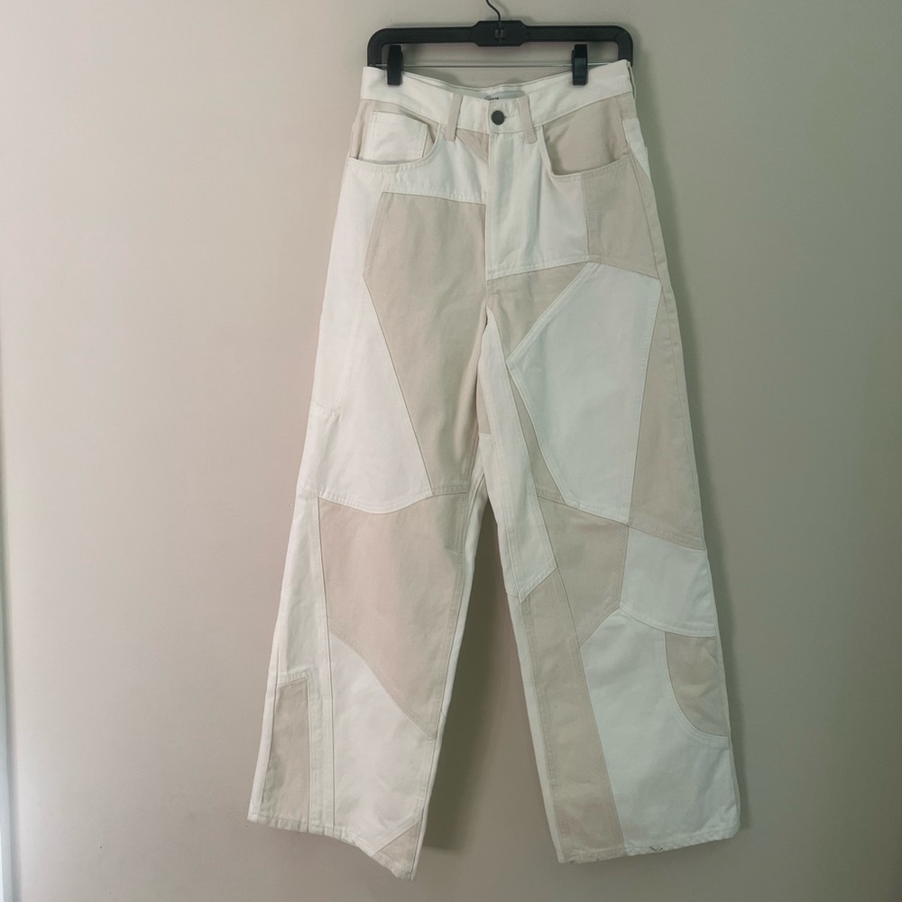 Zara woman’s Patchwork Wide-Leg Pants in Cream and White - Picture 5 of 12